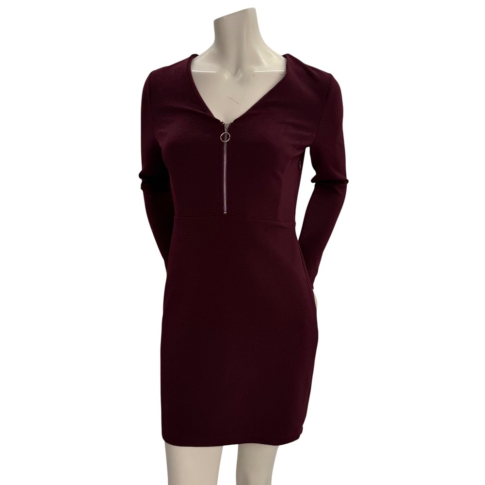 Dynamite Long Sleeve Mini Dress Burgundy Textured Bodycon Dark Academia Y2K M